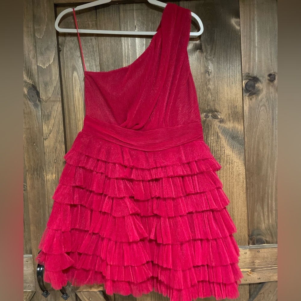 Endless Rose Deep Red One Shoulder Tiered Tulle Cocktail Dress, Size M